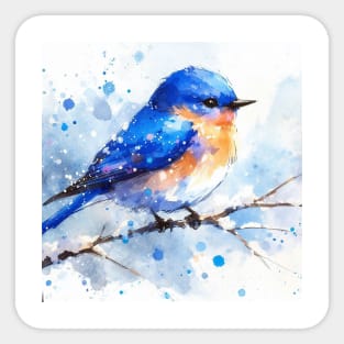 Colorful little blue bird sitting on a tree branch Sticker